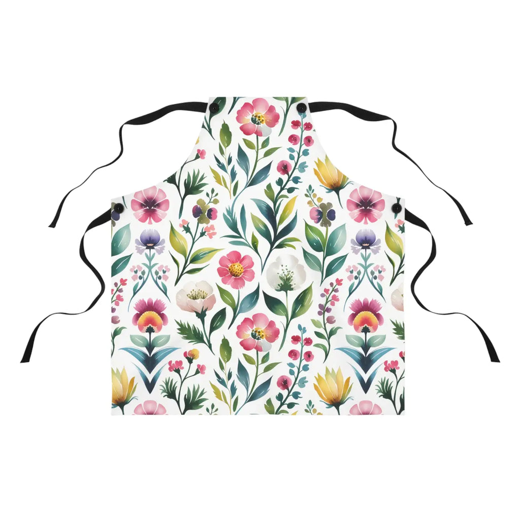 Botanical Floral Apron - Black Detachable Twill Straps - DipaliZ