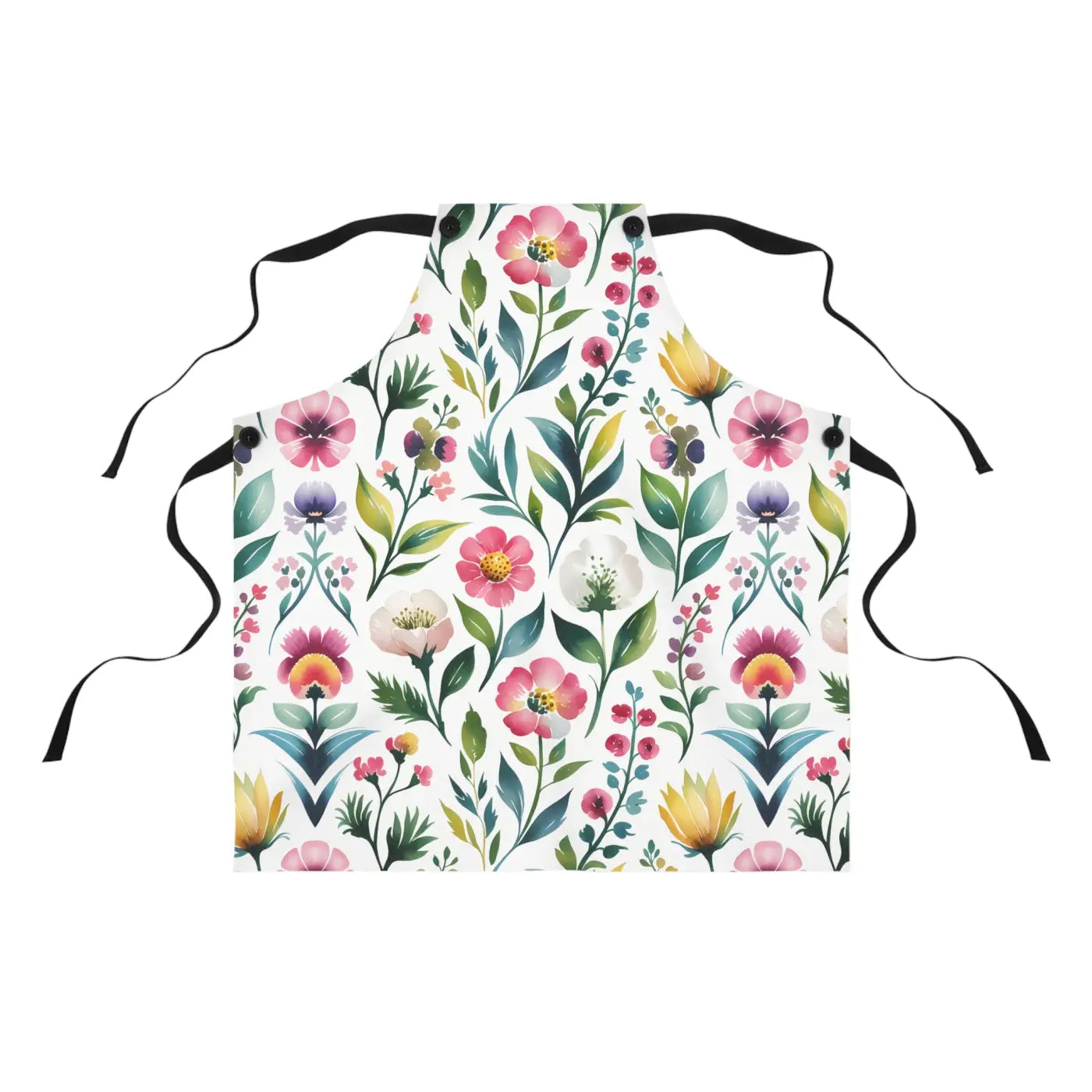 Botanical Floral Apron - Black Detachable Twill Straps - DipaliZ
