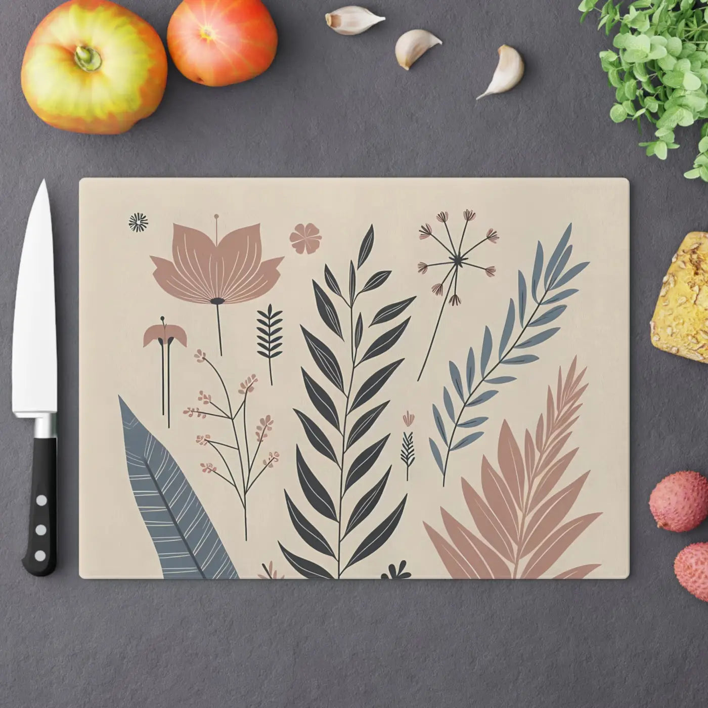 Flowers Tempered Glass Cutting Board - Botanical Kitchen - DipaliZ
