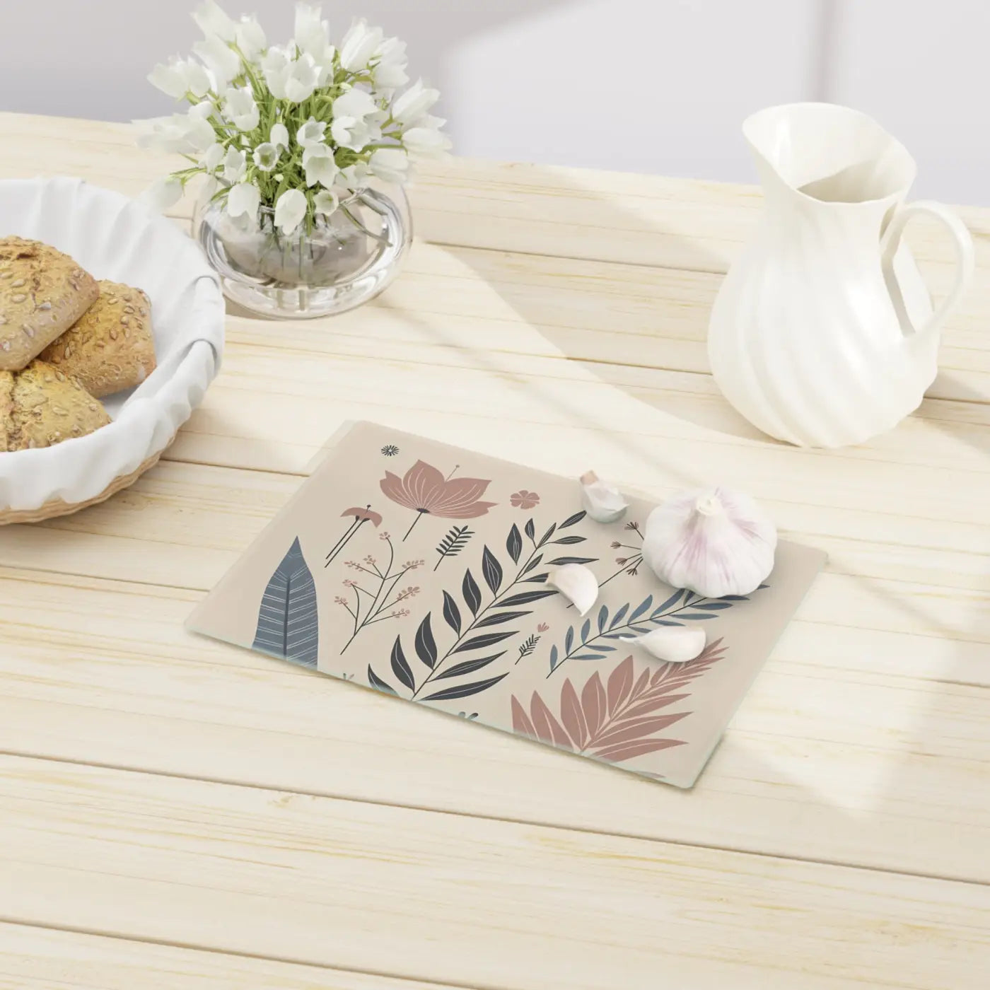 Flowers Tempered Glass Cutting Board - Botanical Kitchen - DipaliZ