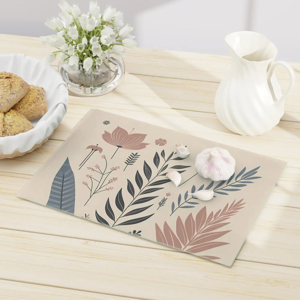 Flowers Tempered Glass Cutting Board - Botanical Kitchen - DipaliZ