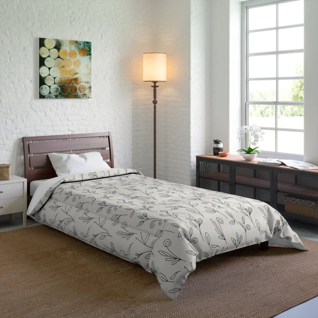 Gray Vine Comforter - Botanical Elegance for Bedrooms - DipaliZ