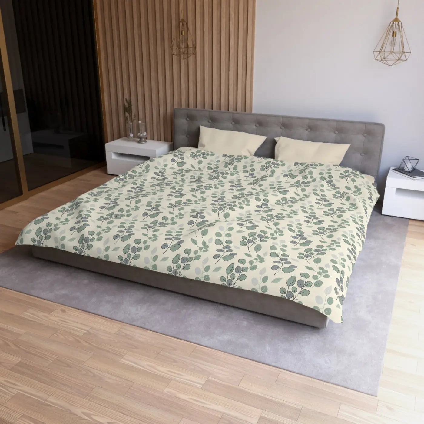 Botanical Leaf Microfiber Duvet - Eucalyptus Pattern - DipaliZ