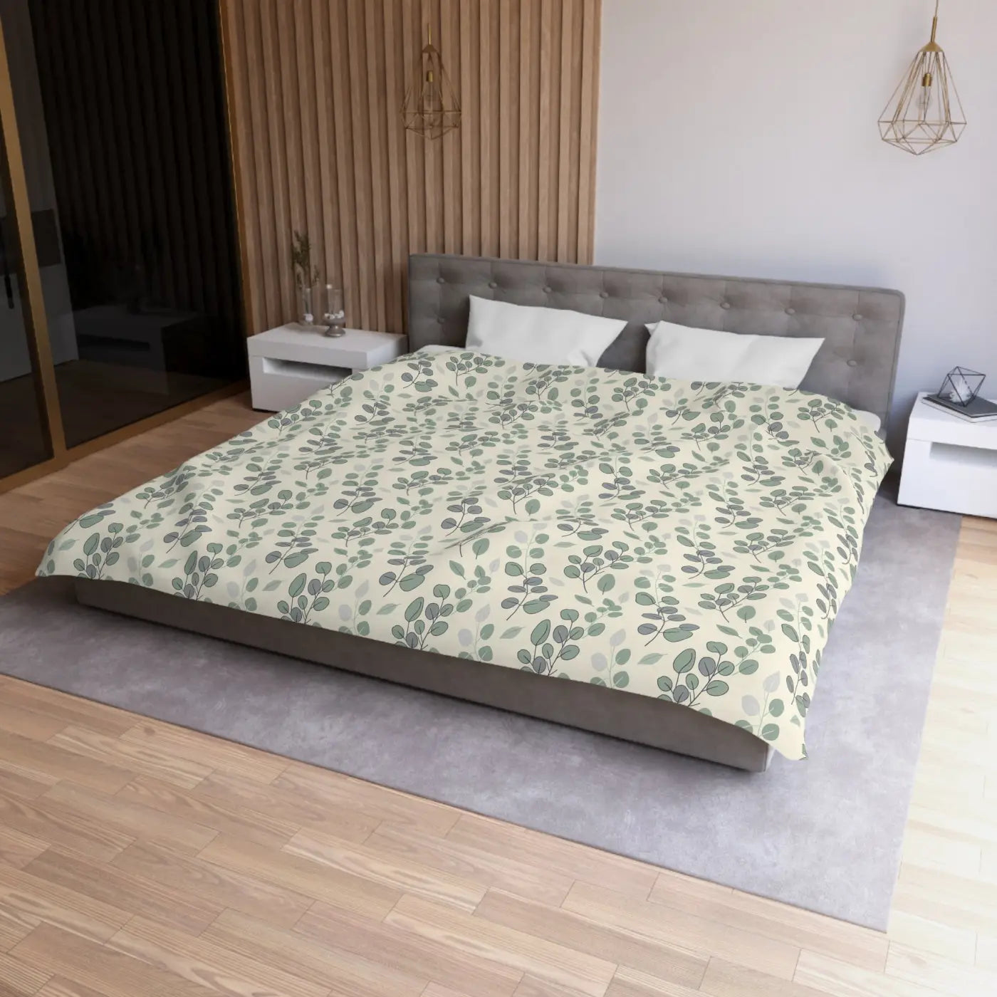 Botanical Leaf Microfiber Duvet - Eucalyptus Pattern - DipaliZ