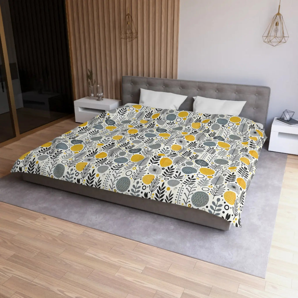 Bright Botanical Microfiber Duvet - Floral Yellow and Grey - DipaliZ