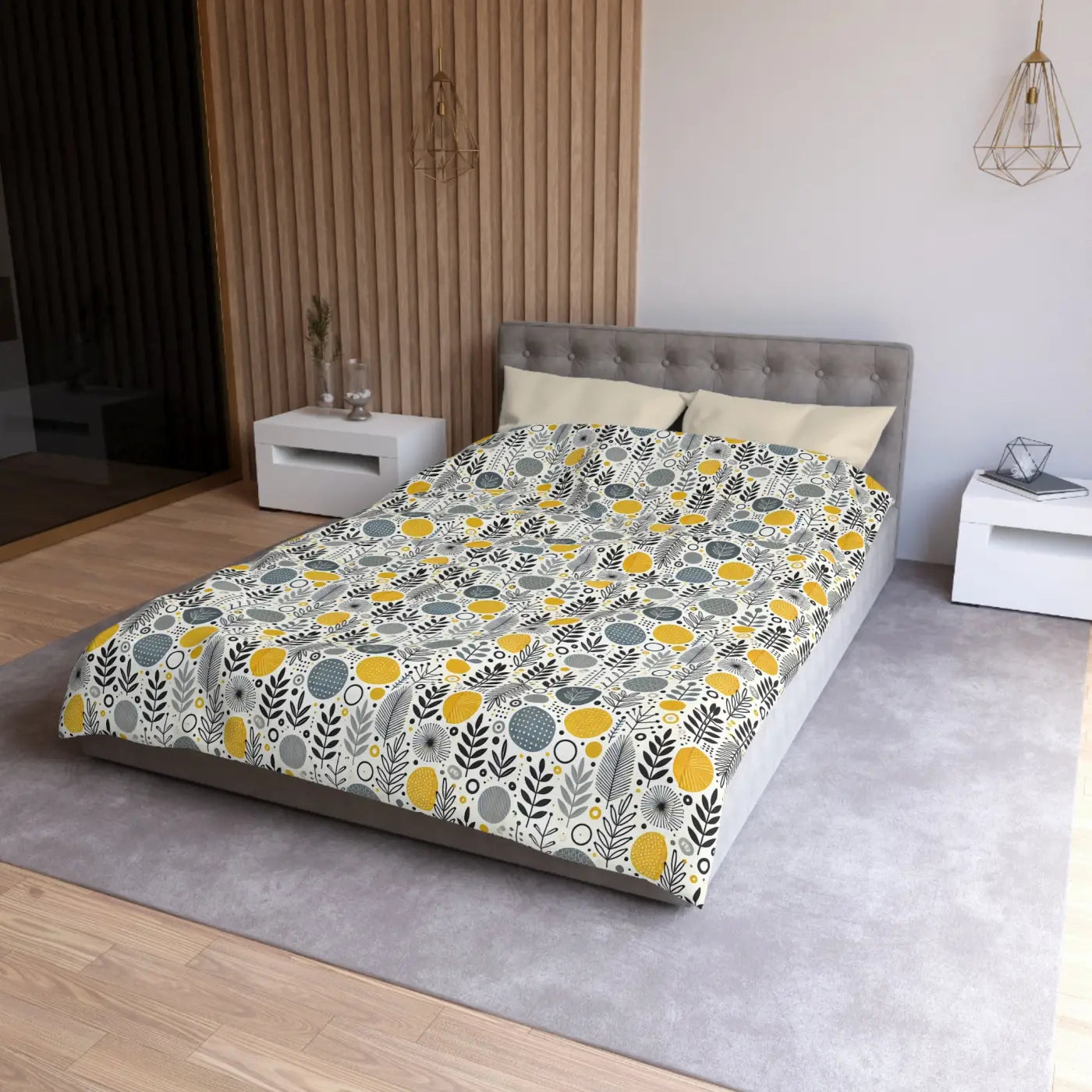 Bright Botanical Microfiber Duvet - Floral Yellow and Grey - DipaliZ