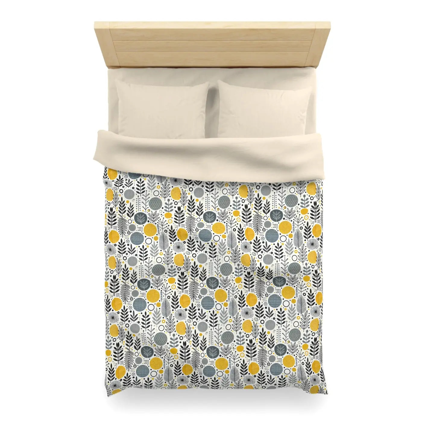 Bright Botanical Microfiber Duvet - Floral Yellow and Grey - DipaliZ