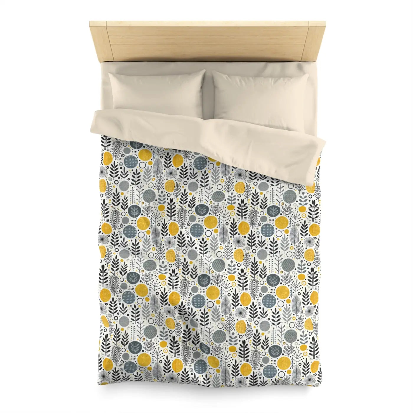 Bright Botanical Microfiber Duvet - Floral Yellow and Grey - DipaliZ