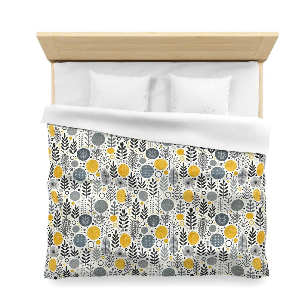 Bright Botanical Microfiber Duvet - Floral Yellow and Grey - DipaliZ