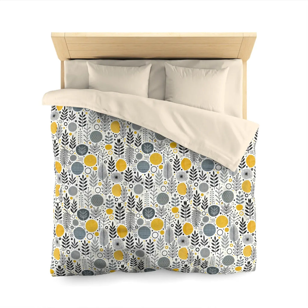 Bright Botanical Microfiber Duvet - Floral Yellow and Grey - DipaliZ