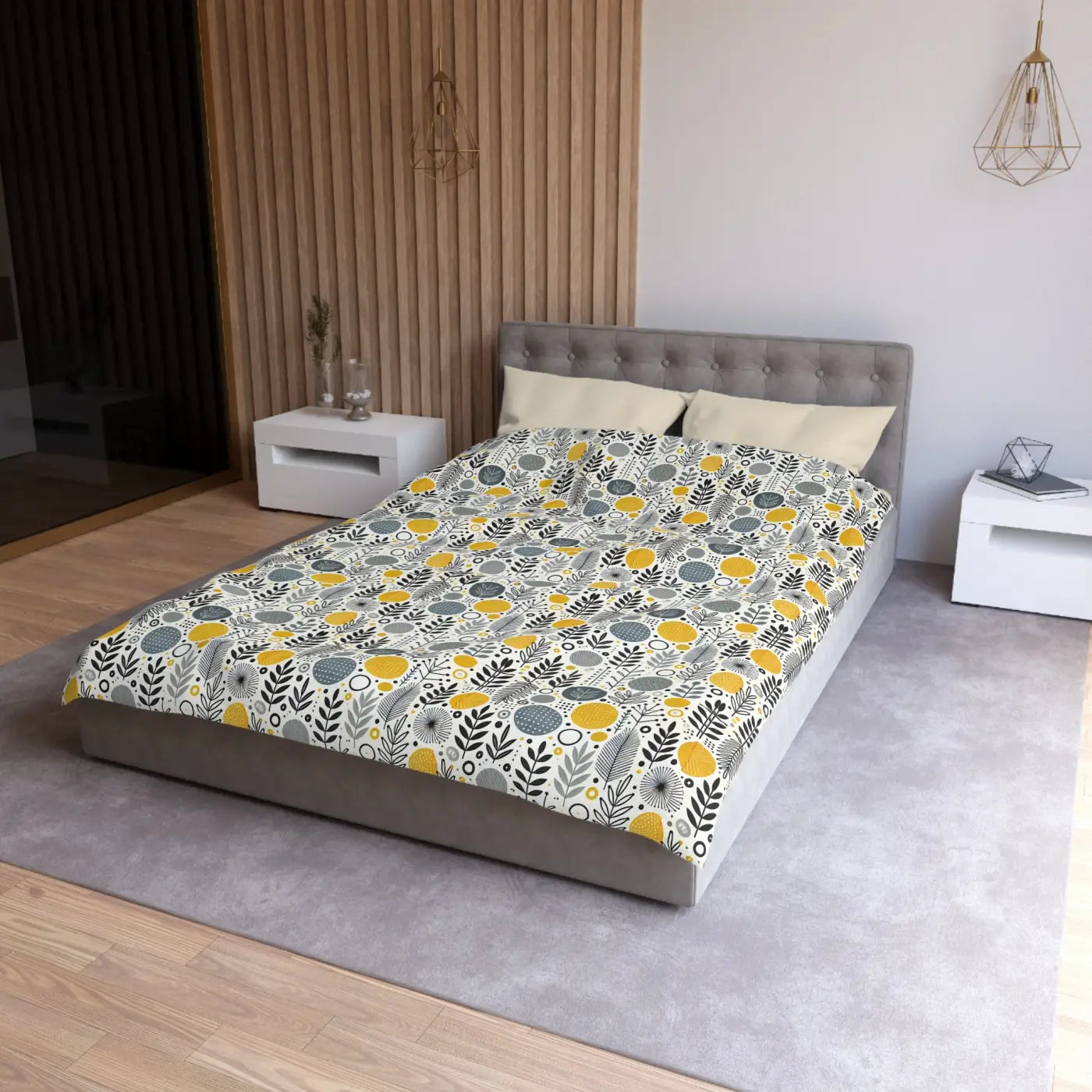 Bright Botanical Microfiber Duvet - Floral Yellow and Grey - DipaliZ