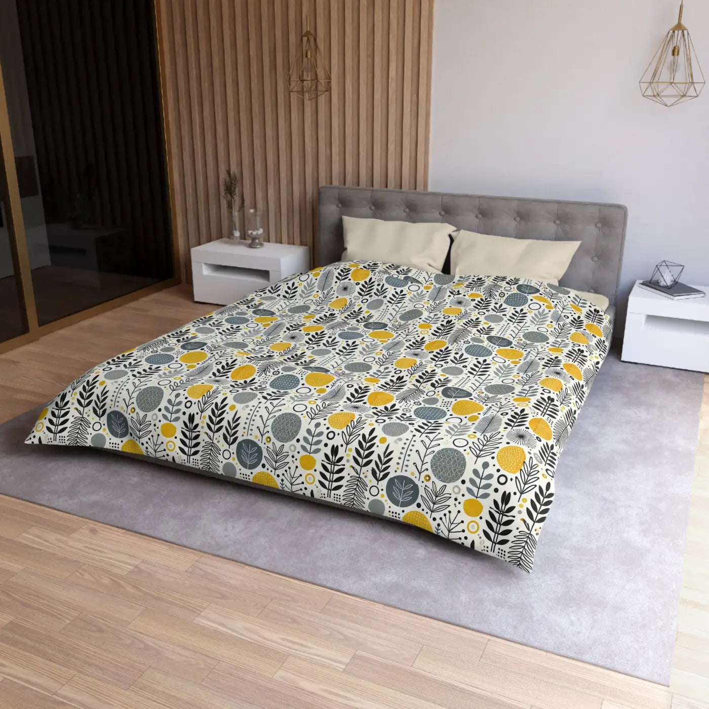 Bright Botanical Microfiber Duvet - Floral Yellow and Grey - DipaliZ