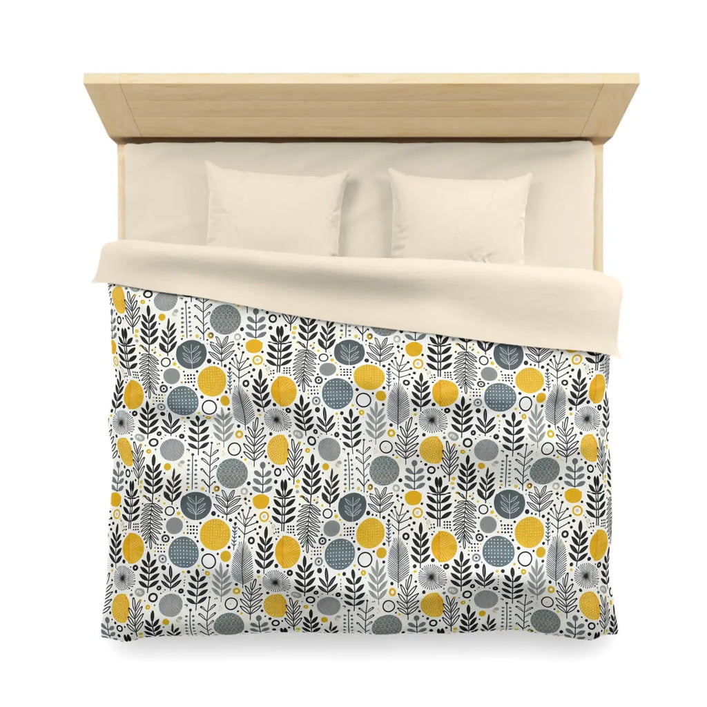 Bright Botanical Microfiber Duvet - Floral Yellow and Grey - DipaliZ