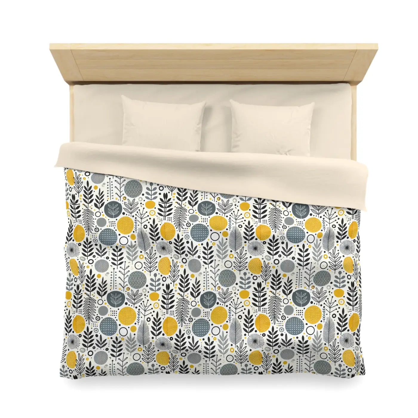 Bright Botanical Microfiber Duvet - Floral Yellow and Grey - DipaliZ