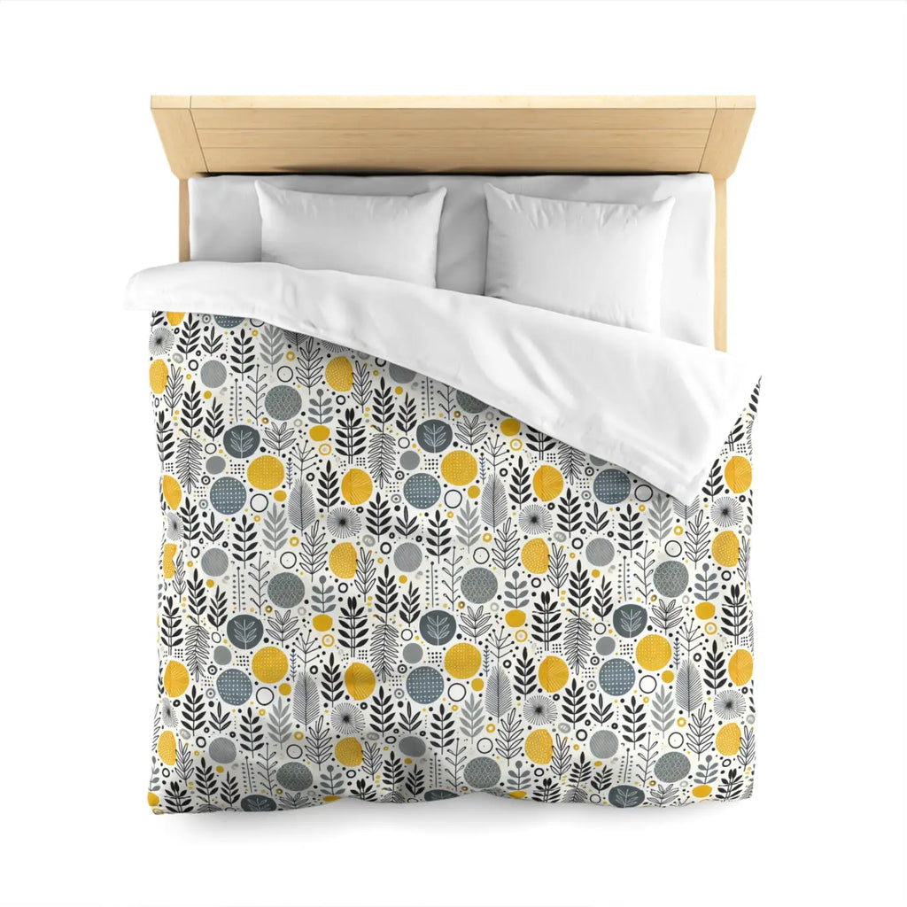 Bright Botanical Microfiber Duvet - Floral Yellow and Grey - DipaliZ