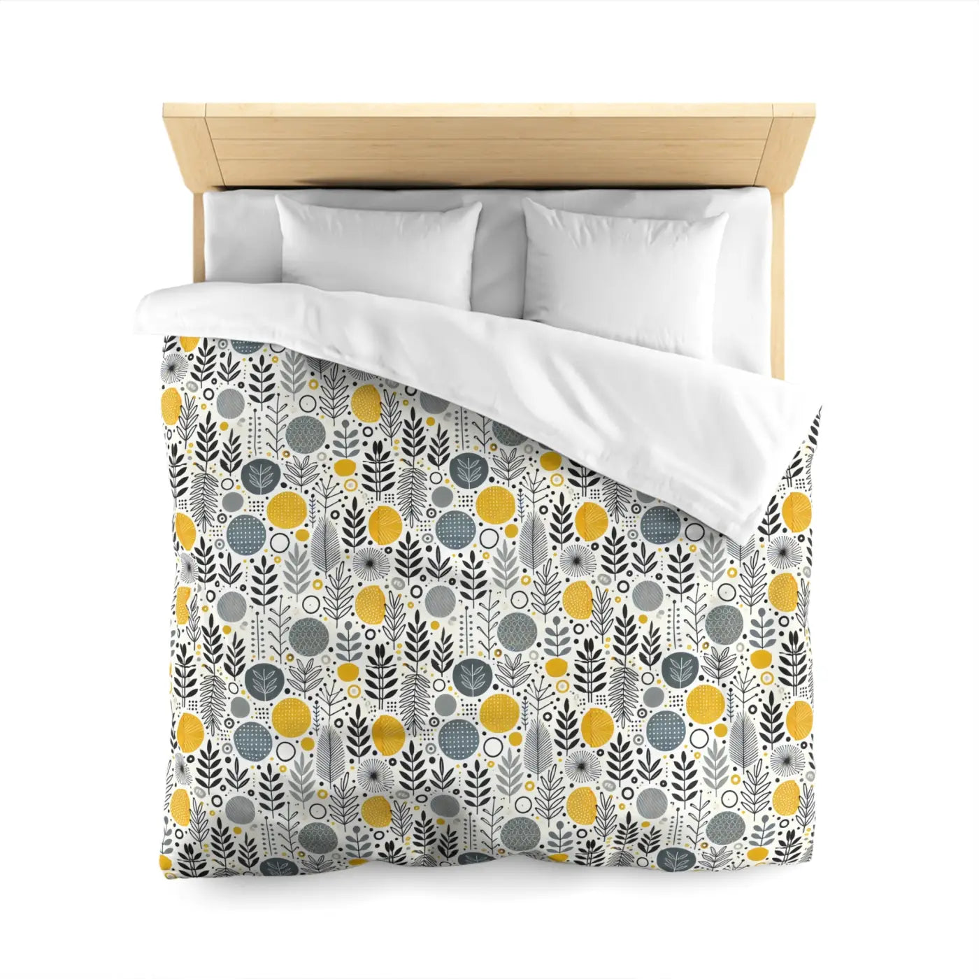 Bright Botanical Microfiber Duvet - Floral Yellow and Grey - DipaliZ