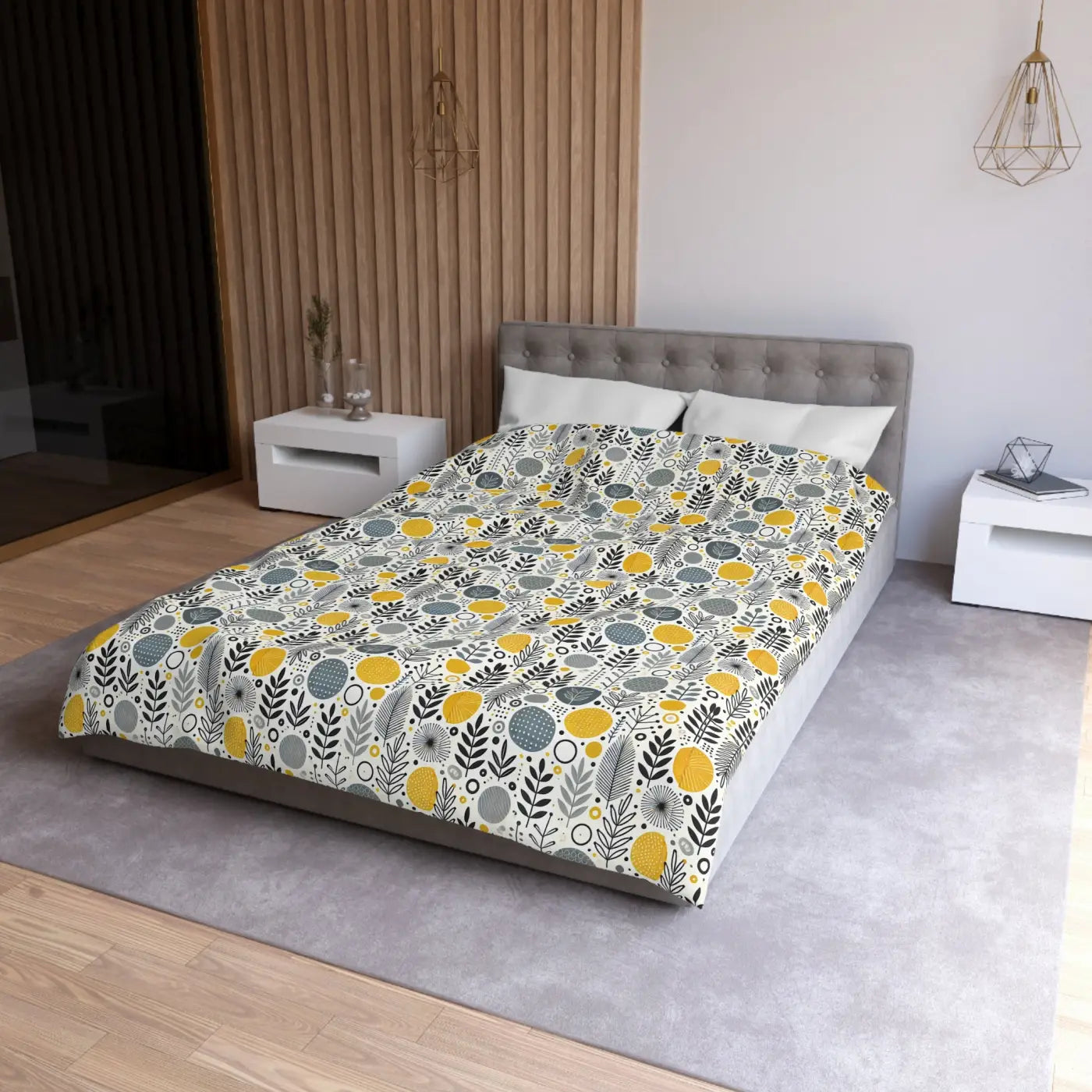 Bright Botanical Microfiber Duvet - Floral Yellow and Grey - DipaliZ