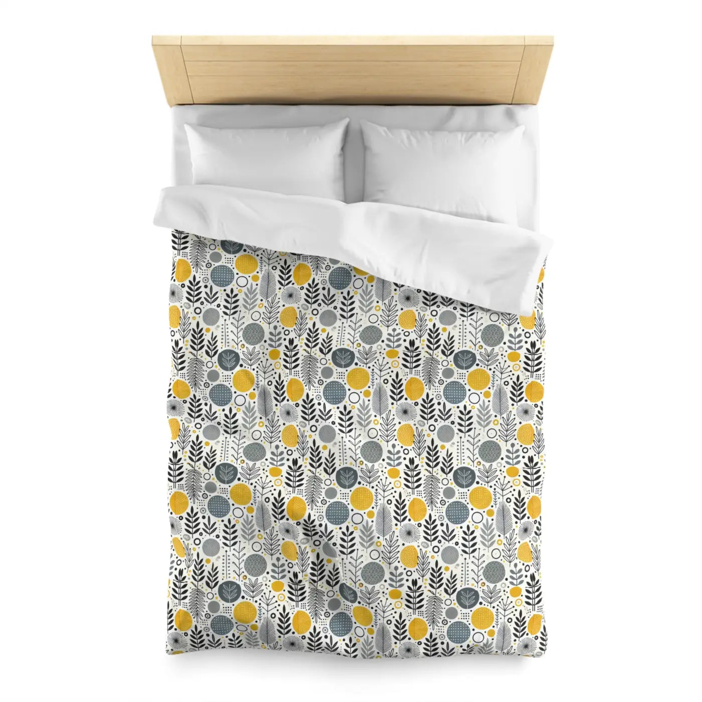 Bright Botanical Microfiber Duvet - Floral Yellow and Grey - DipaliZ
