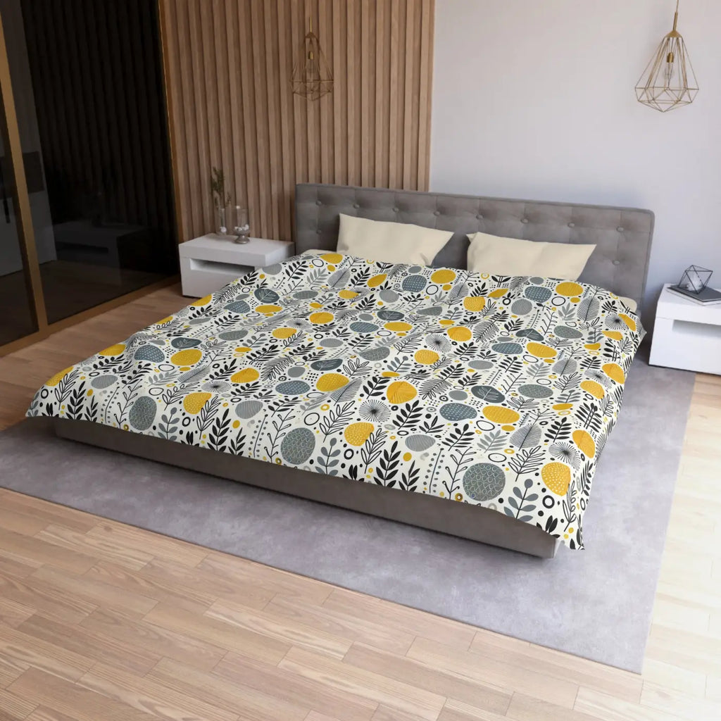 Bright Botanical Microfiber Duvet - Floral Yellow and Grey - DipaliZ