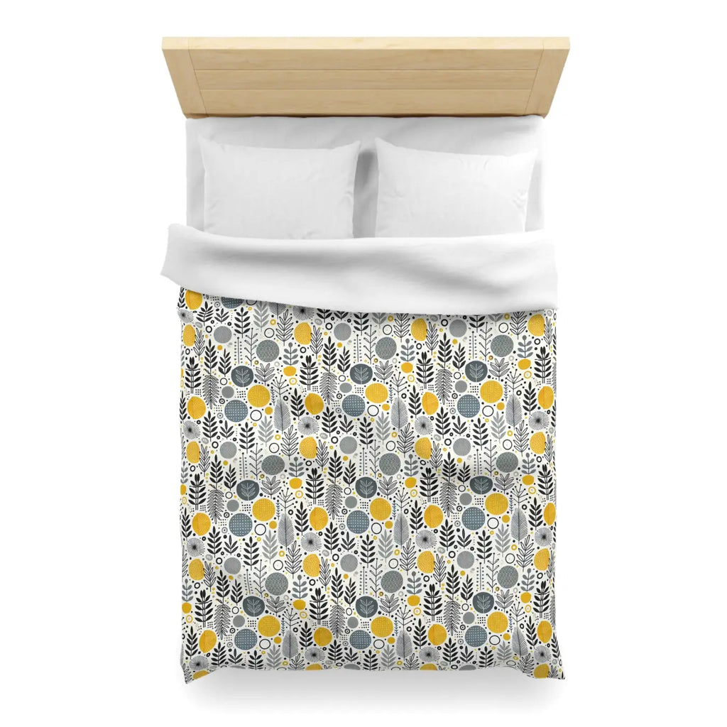 Bright Botanical Microfiber Duvet - Floral Yellow and Grey - DipaliZ
