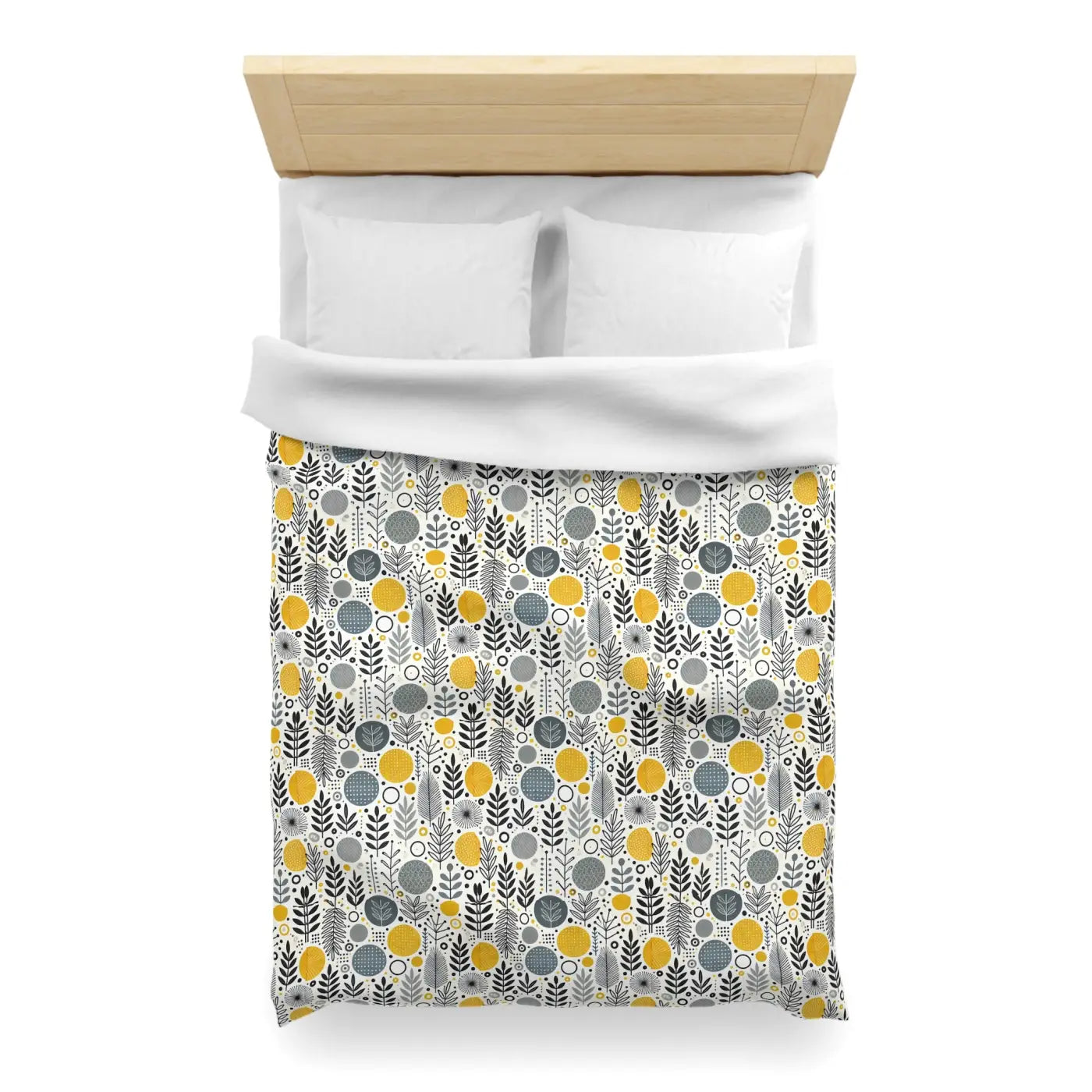 Bright Botanical Microfiber Duvet - Floral Yellow and Grey - DipaliZ