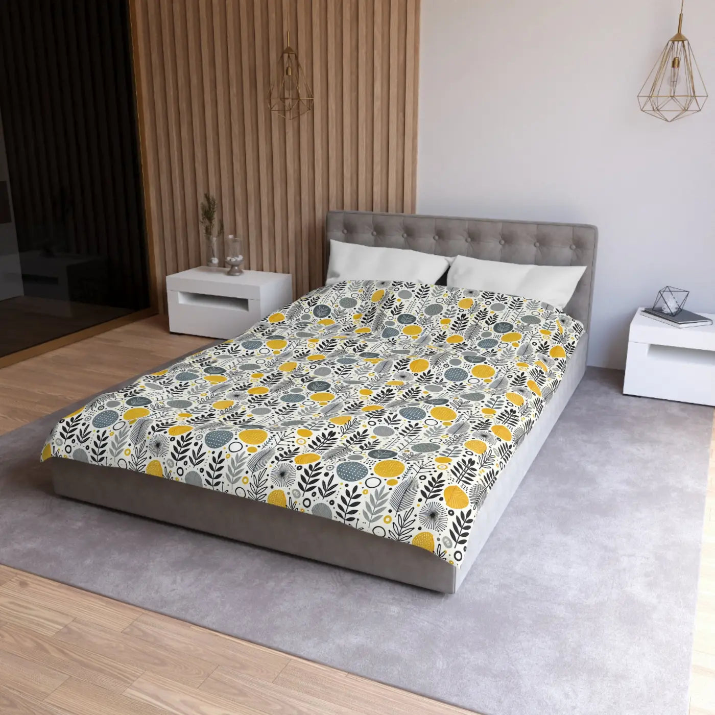 Bright Botanical Microfiber Duvet - Floral Yellow and Grey - DipaliZ