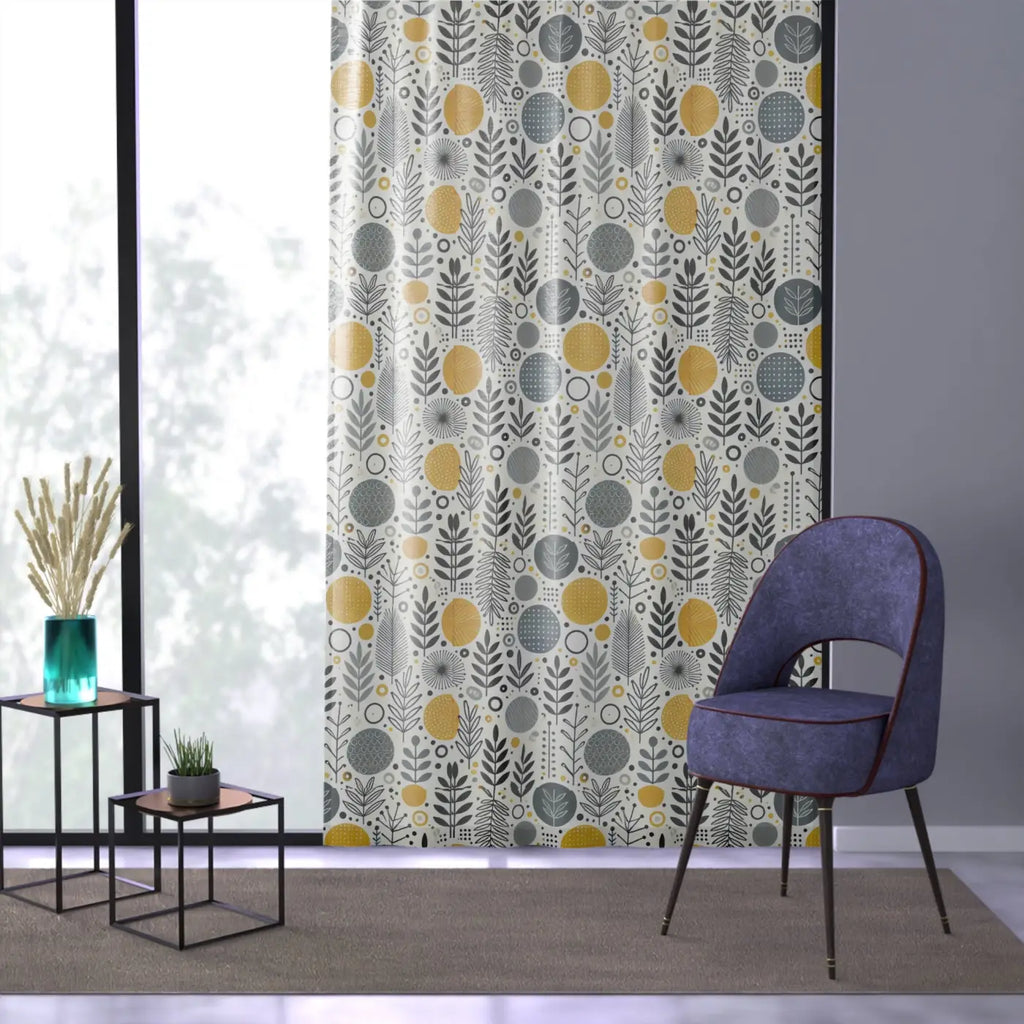 Botanical Pattern Window Curtain - Modern Floral Yellow - DipaliZ