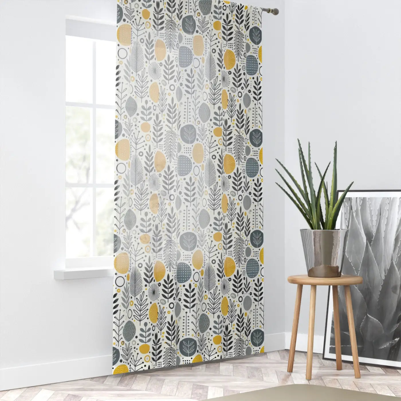 Botanical Pattern Window Curtain - Modern Floral Yellow - DipaliZ
