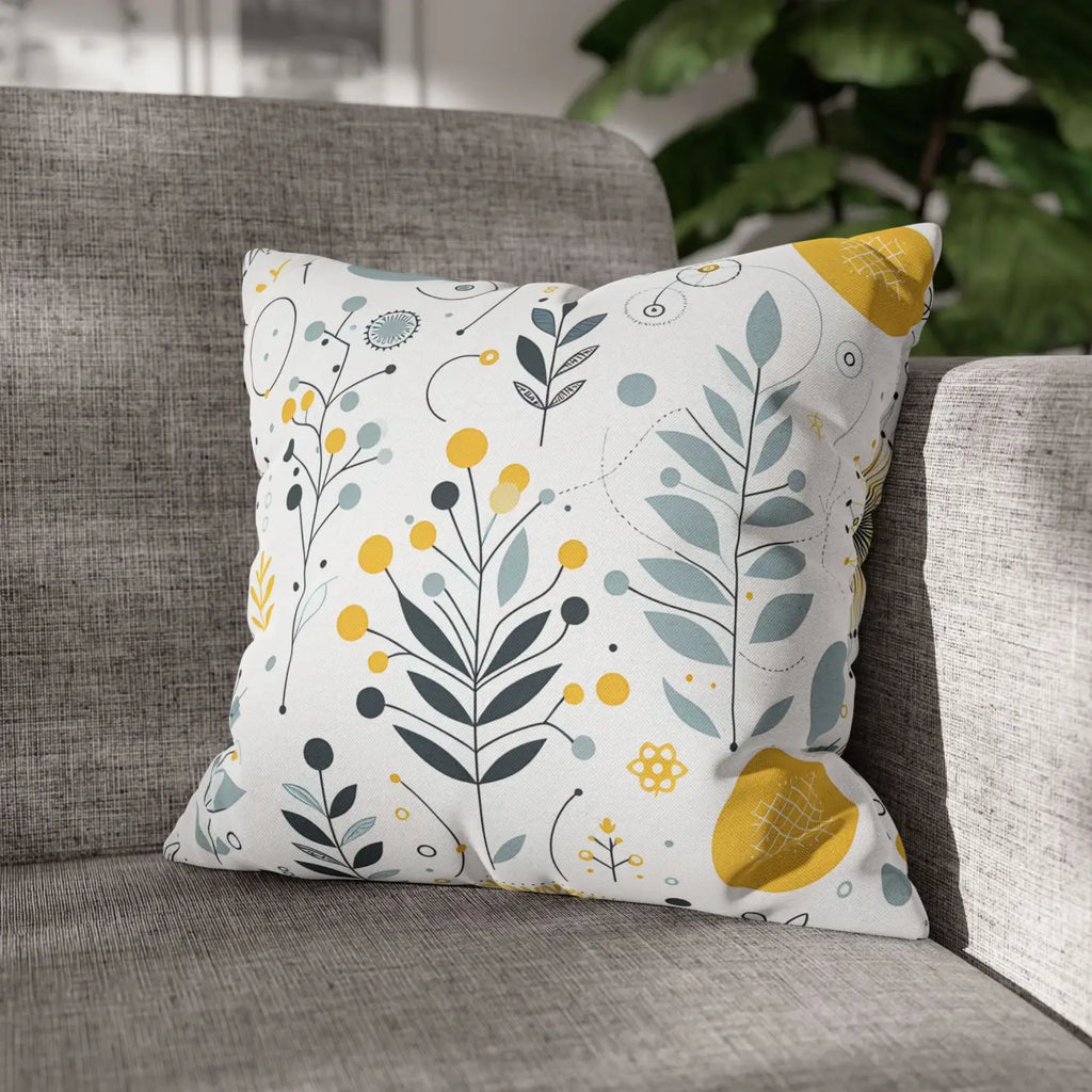 Botanical Square Pillowcase - Grey Yellow Home Decor - DipaliZ