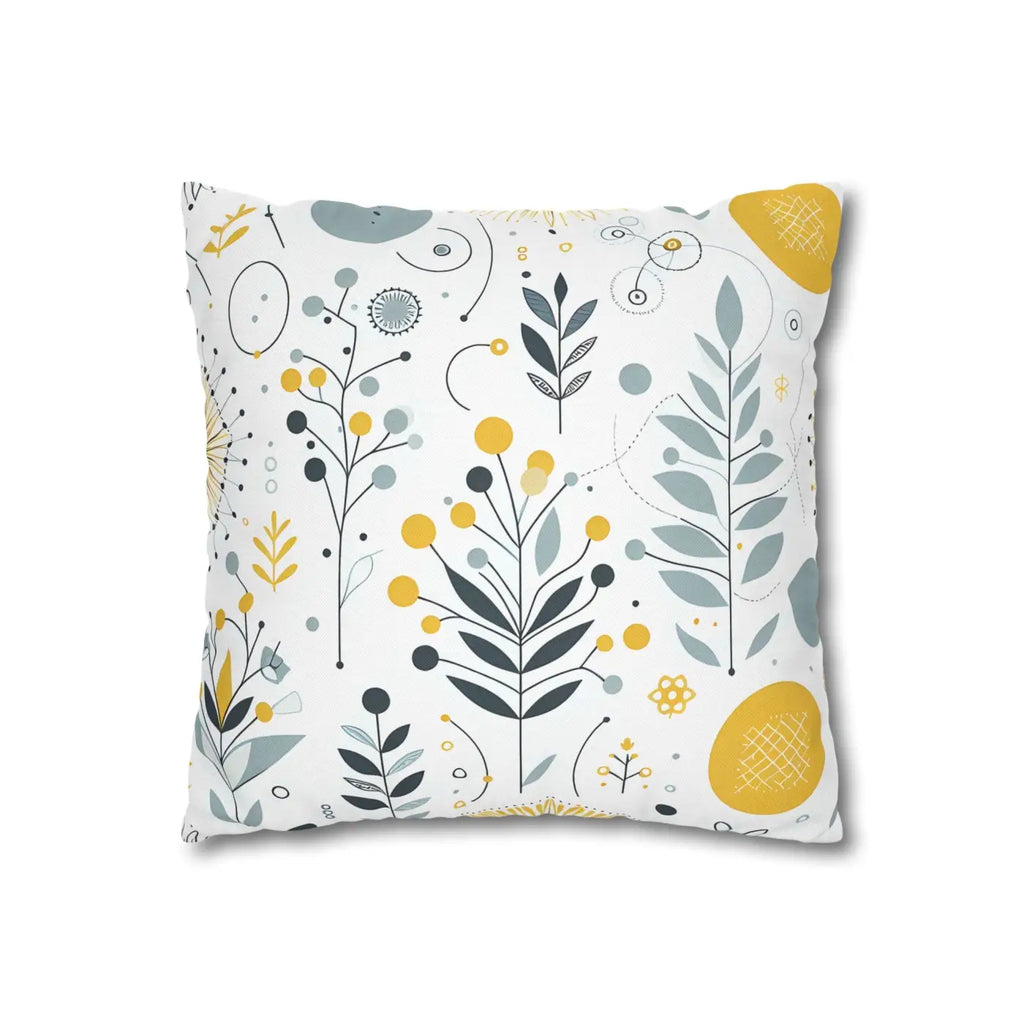 Botanical Square Pillowcase - Grey Yellow Home Decor - DipaliZ