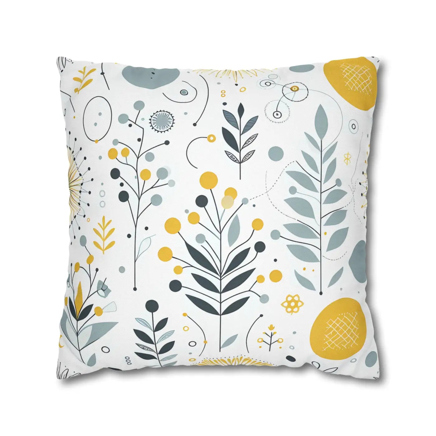 Botanical Square Pillowcase - Grey Yellow Home Decor - DipaliZ