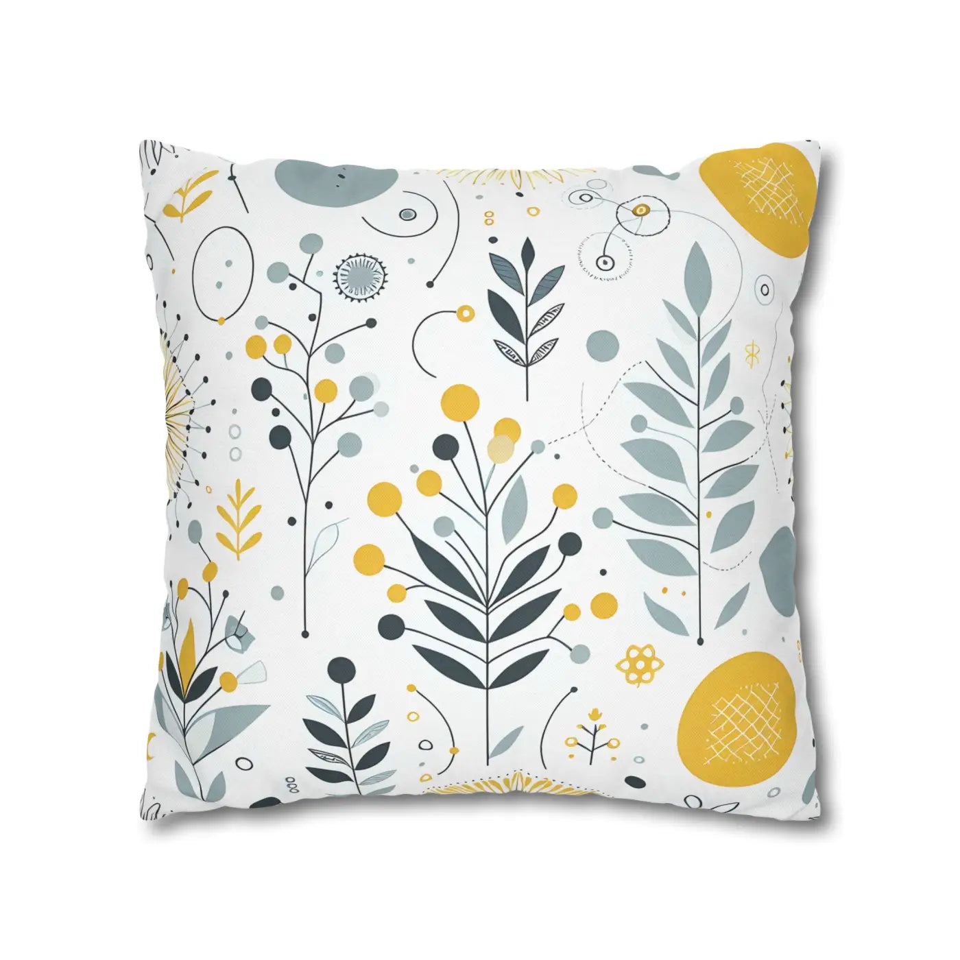 Botanical Square Pillowcase - Grey Yellow Home Decor - DipaliZ