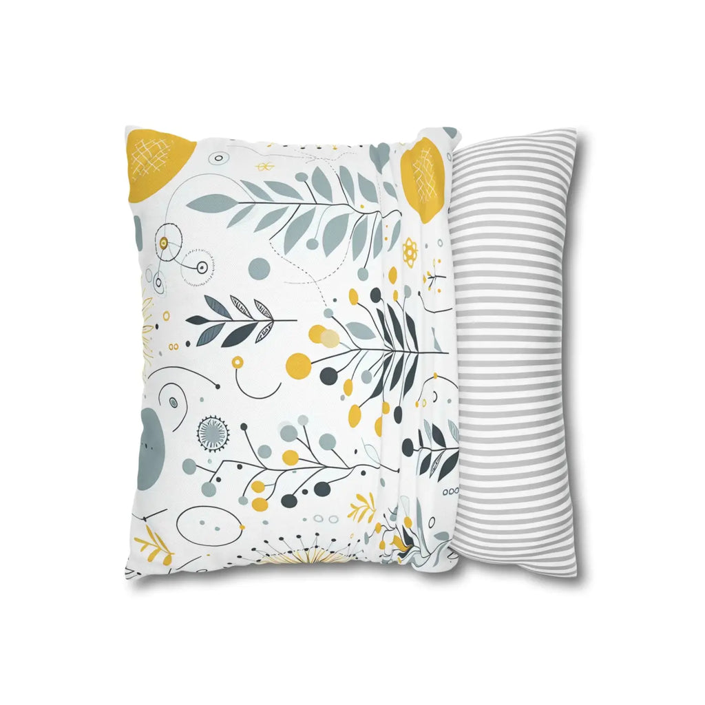 Botanical Square Pillowcase - Grey Yellow Home Decor - DipaliZ