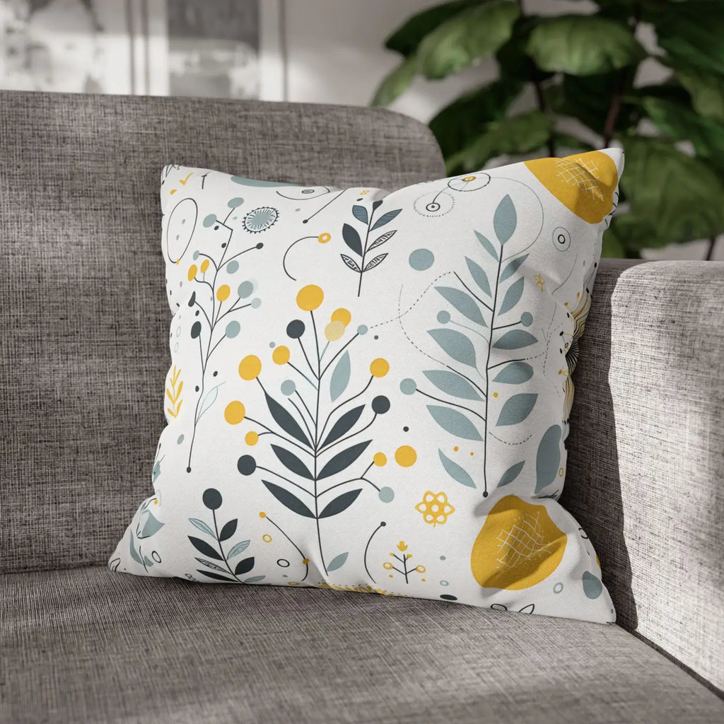Botanical Square Pillowcase - Grey Yellow Home Decor - DipaliZ