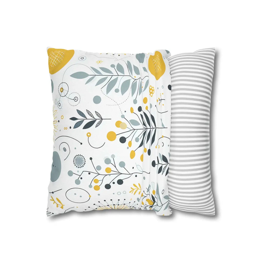Botanical Square Pillowcase - Grey Yellow Home Decor - DipaliZ