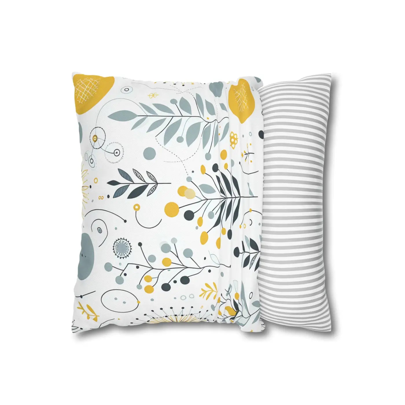 Botanical Square Pillowcase - Grey Yellow Home Decor - DipaliZ