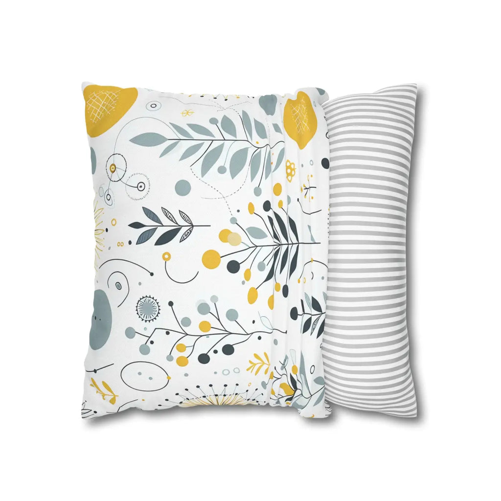 Botanical Square Pillowcase - Grey Yellow Home Decor - DipaliZ