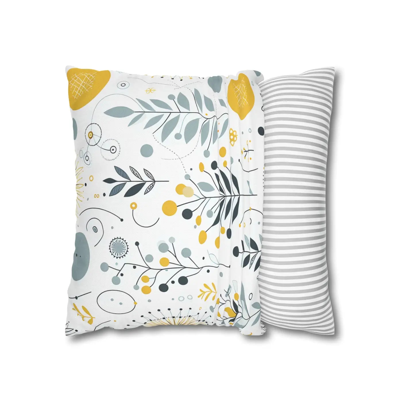 Botanical Square Pillowcase - Grey Yellow Home Decor - DipaliZ