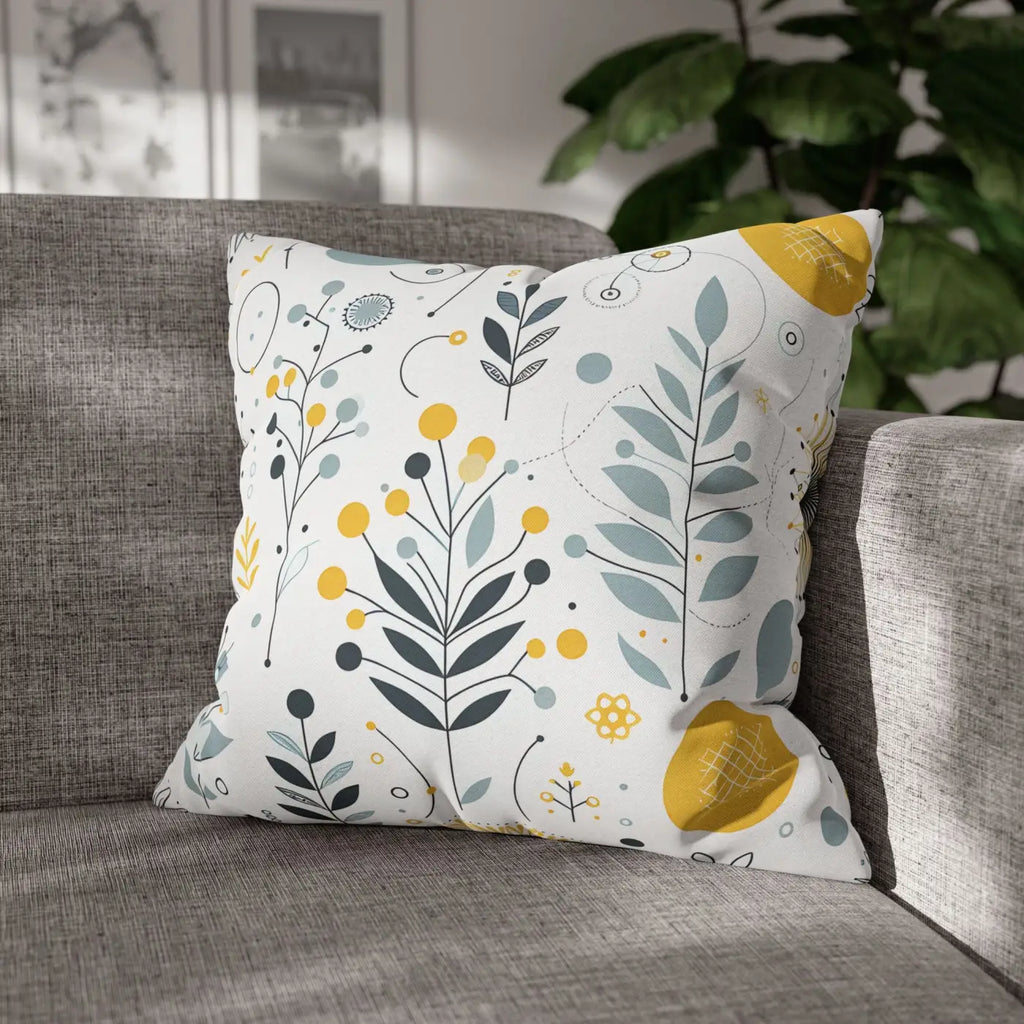 Botanical Square Pillowcase - Grey Yellow Home Decor - DipaliZ