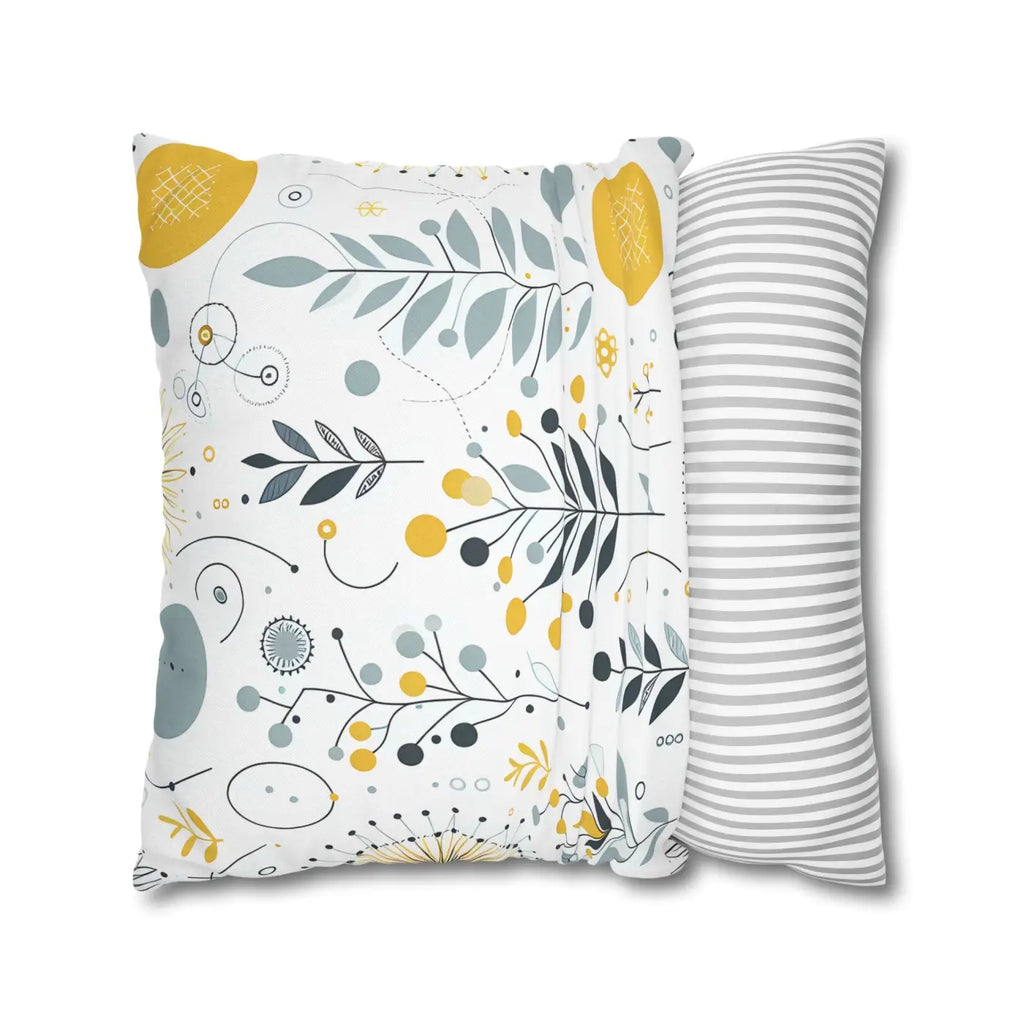 Botanical Square Pillowcase - Grey Yellow Home Decor - DipaliZ