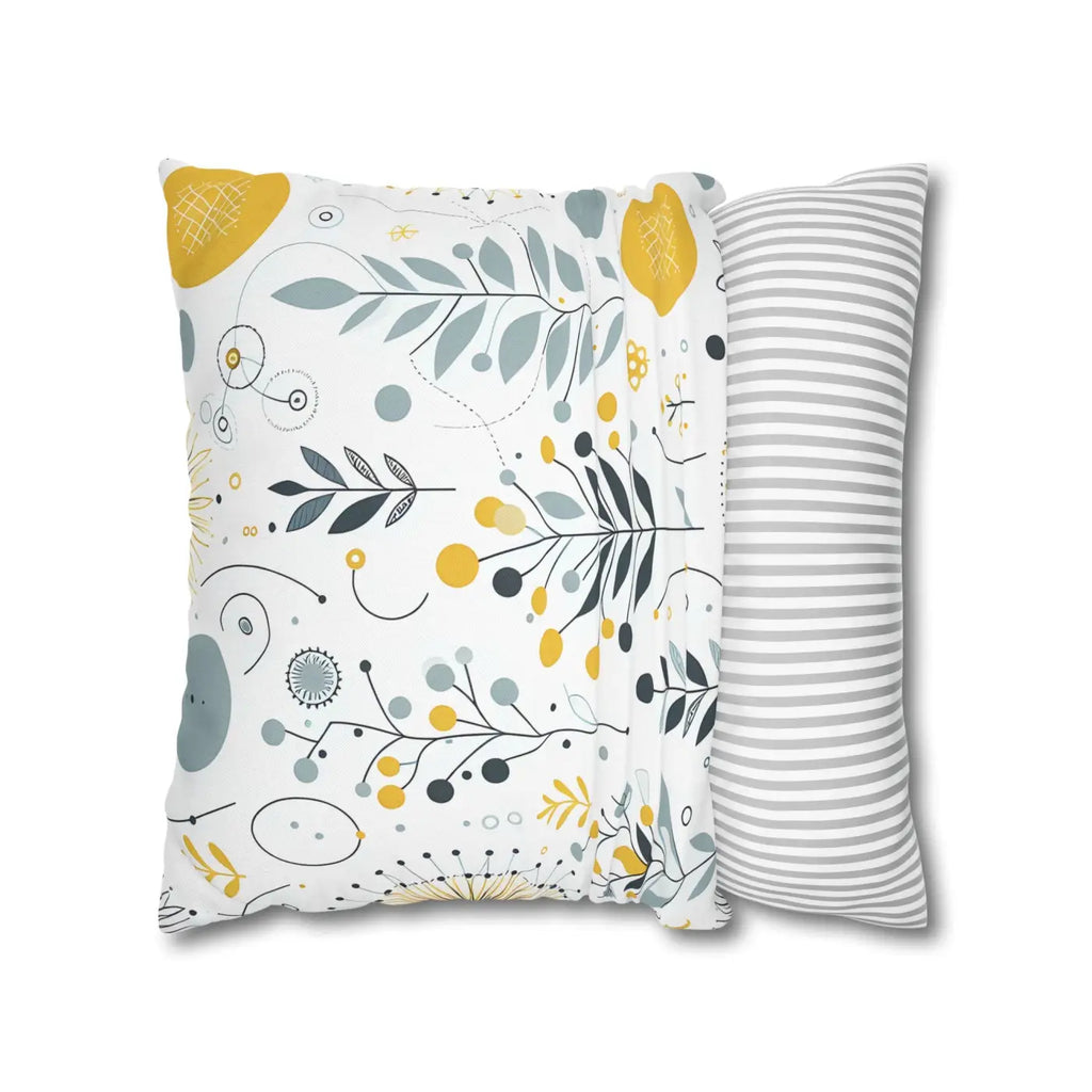 Botanical Square Pillowcase - Grey Yellow Home Decor - DipaliZ