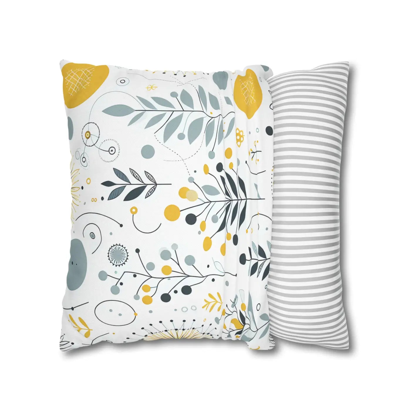 Botanical Square Pillowcase - Grey Yellow Home Decor - DipaliZ