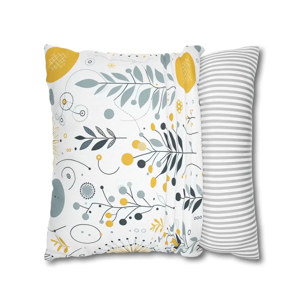 Botanical Square Pillowcase - Grey Yellow Home Decor - DipaliZ