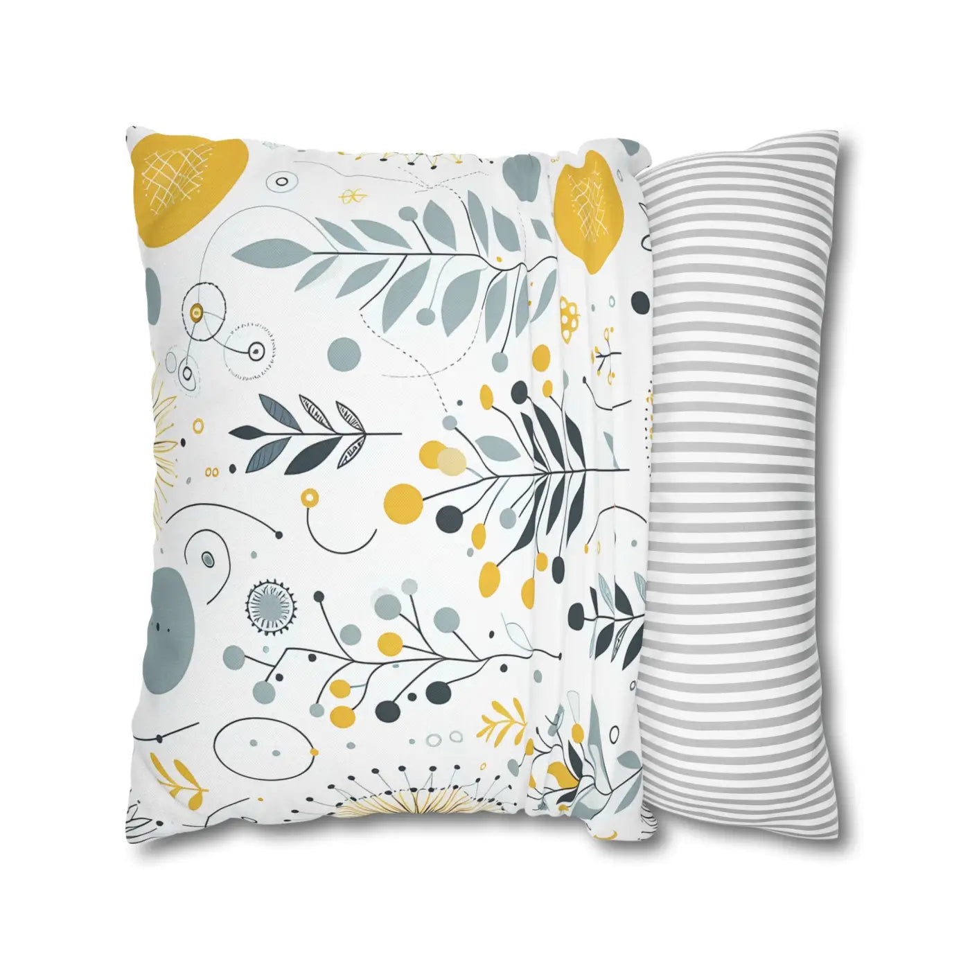 Botanical Square Pillowcase - Grey Yellow Home Decor - DipaliZ