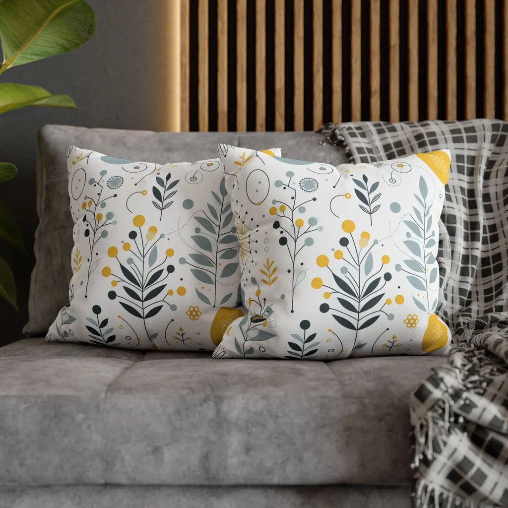 Botanical Square Pillowcase - Grey Yellow Home Decor - DipaliZ