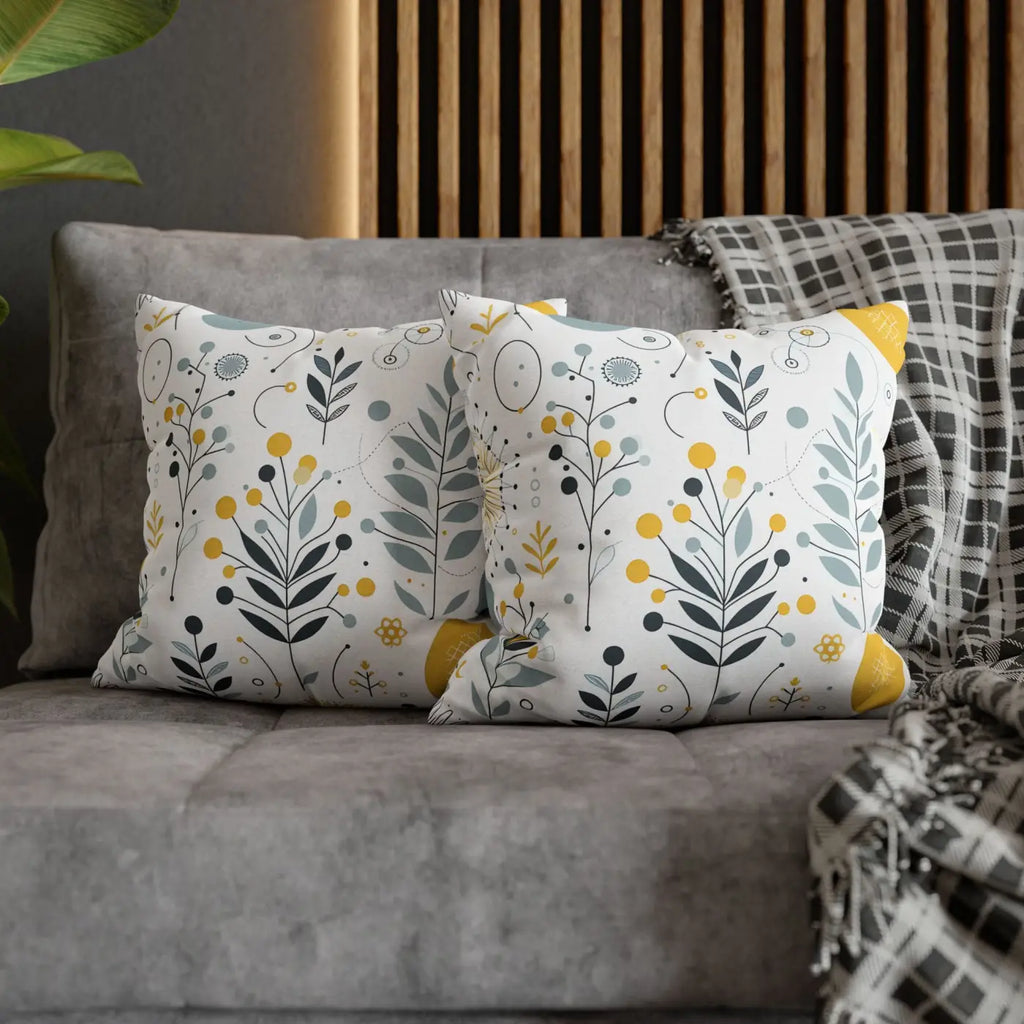 Botanical Square Pillowcase - Grey Yellow Home Decor - DipaliZ
