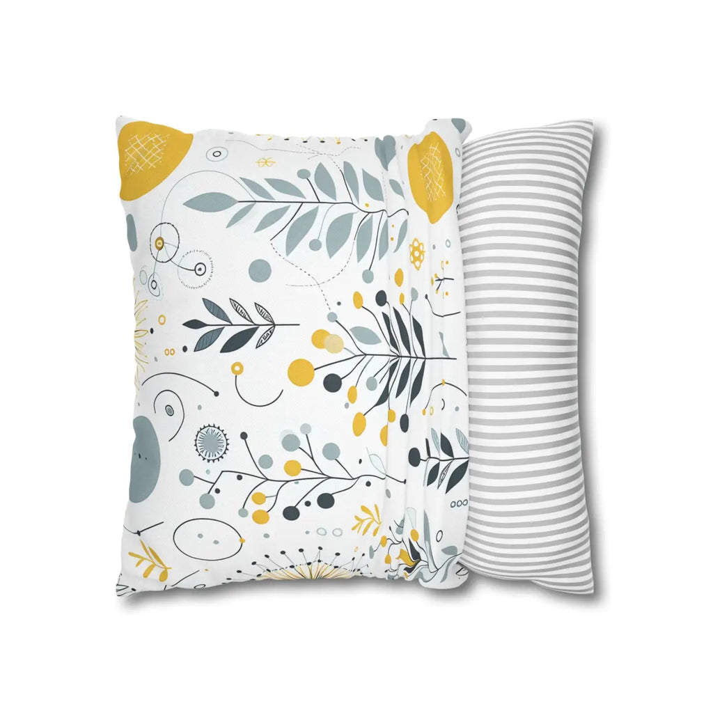 Botanical Square Pillowcase - Grey Yellow Home Decor - DipaliZ