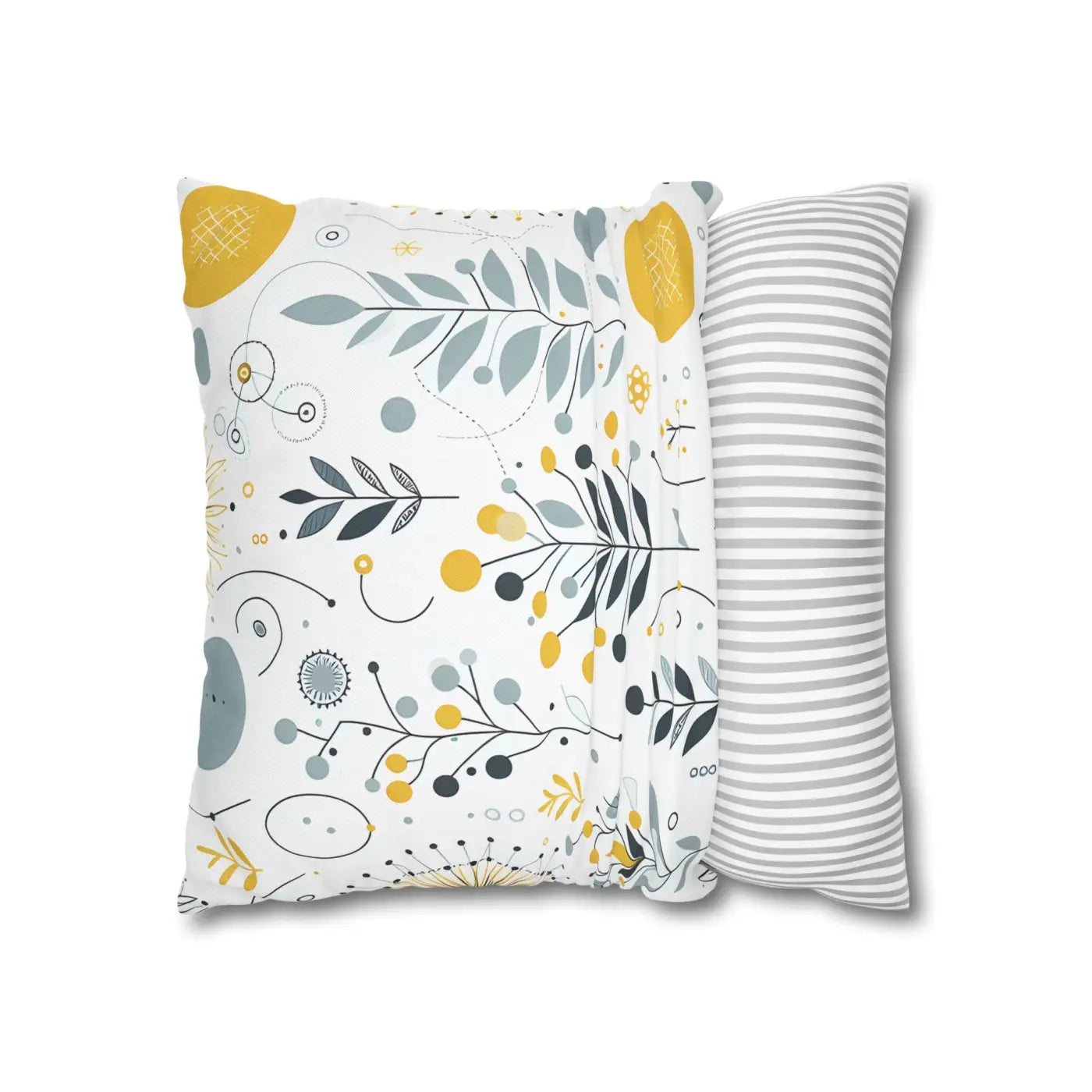 Botanical Square Pillowcase - Grey Yellow Home Decor - DipaliZ