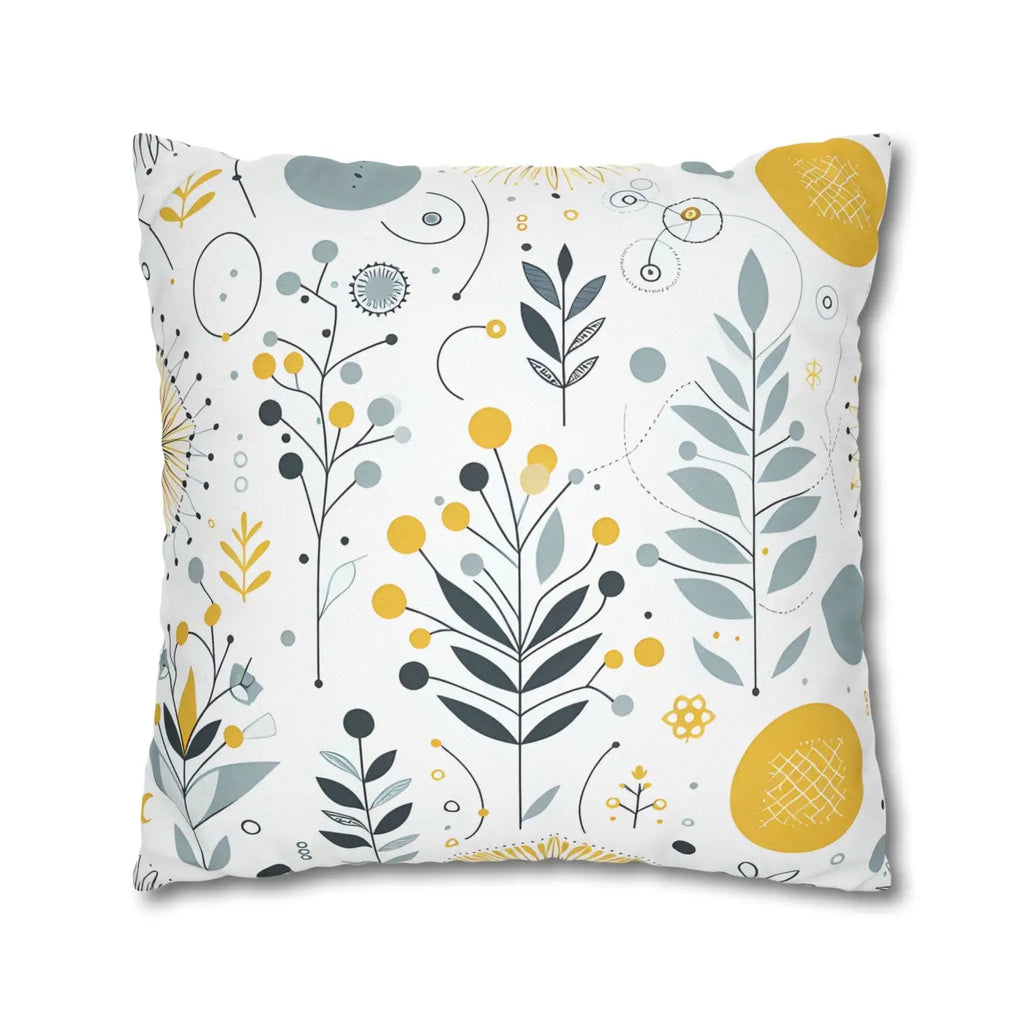 Botanical Square Pillowcase - Grey Yellow Home Decor - DipaliZ
