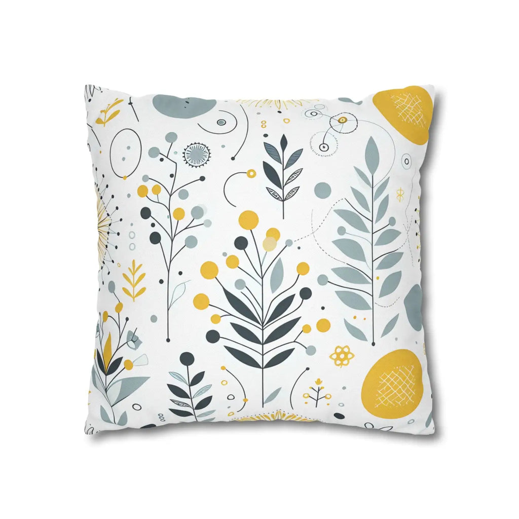 Botanical Square Pillowcase - Grey Yellow Home Decor - DipaliZ